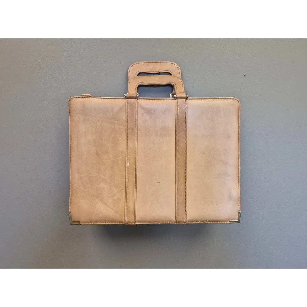 Vintage Texama Leather Briefcase Attache Tan Executive Bag Gold Tone Hardware